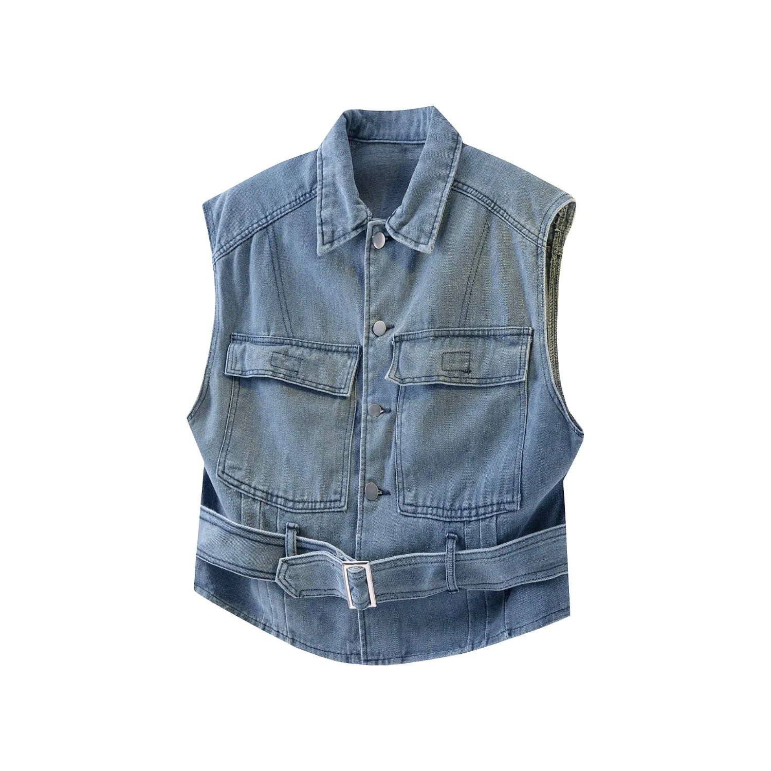 Chaleco Vaquero de Motociclista para Hombre, Primavera 2026, Azul Vintage, con Múltiples Bolsillos, Sin Mangas, Estilo Punk Vaquero, Negro