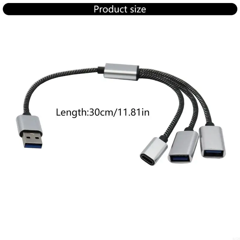 Cable divisor H37B USB 2.0, 1 puerto hombre a triple femenino, transferencia datos USB C y cable carga para múltiples