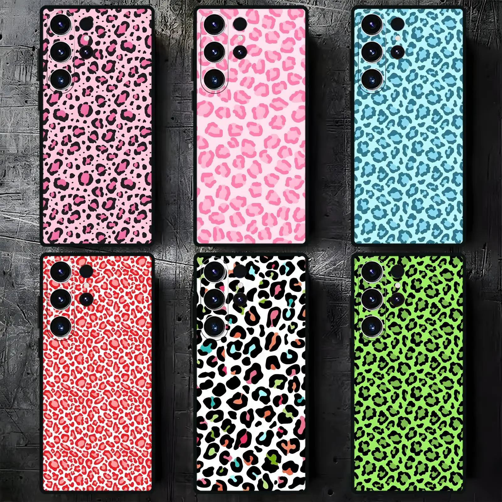 Phone Case For Samsung S26 S25 S24 S23 S22 S21 S20 Ultra Note20 Soft black Shockproof Cover Leopard print pattern