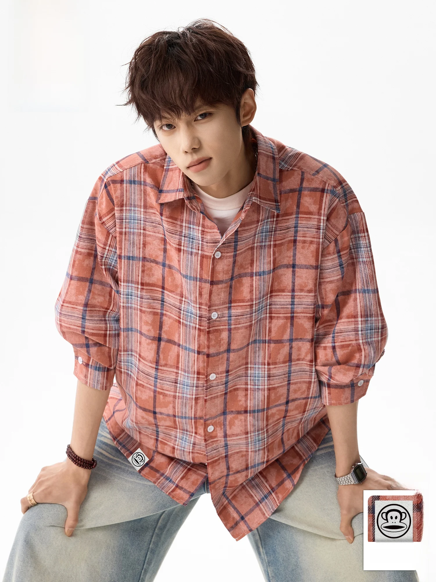 

PaulFrank M Long Sve irt Plaid Casual Spring Faion Contrast Color Lapel Collar Polyester Cotton Blend Spring 2026