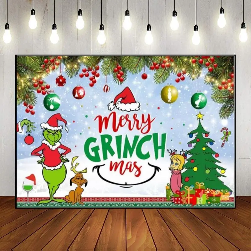 

Merry Christmas Santa Reindeer Photo Background Wallpaper Custom Birthday Backdrop Lights Photography Backdrops Baby Shower Eve