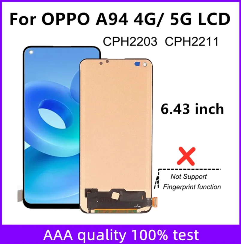 

ЖК-дисплей 6,43 "TFT для OPPO A94 5G CPH2211, ЖК-дисплей, сенсорный экран, дигитайзер, сборка, замена для Oppo A94 4G CPH2203 LCD