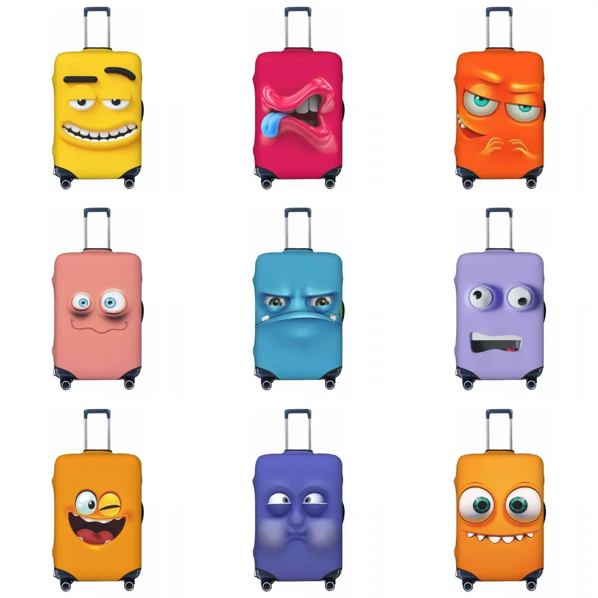 Funny Expression Suitcase Cover Yellow Face Animation Travel Vacation Business Practical Luggage Supplies Protector