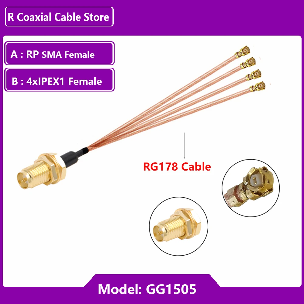 1PC SMA Female to MHF4 IPEX1/4 Female IPX U.fl 1 to 4 Splitter Combiner  RG178 RF1.13 0.81 Pigtail RF Coaxial Extension Jumper