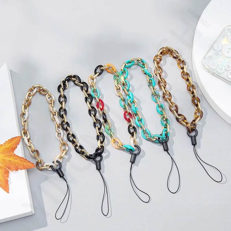 Nuevo Cordón de Teléfono con Hebilla de Metal Acrílico, Joyería para Mujer, Regalo de Fiesta, Pulsera Antideslizante de Resina Vintage para Funda de Teléfono