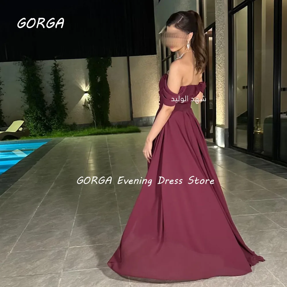 GORGA Wine Red Off The Shoulder Mermaid 2024 Slim Chiffon Long Ocassion Gown Floor-Length Formal Evening Dress