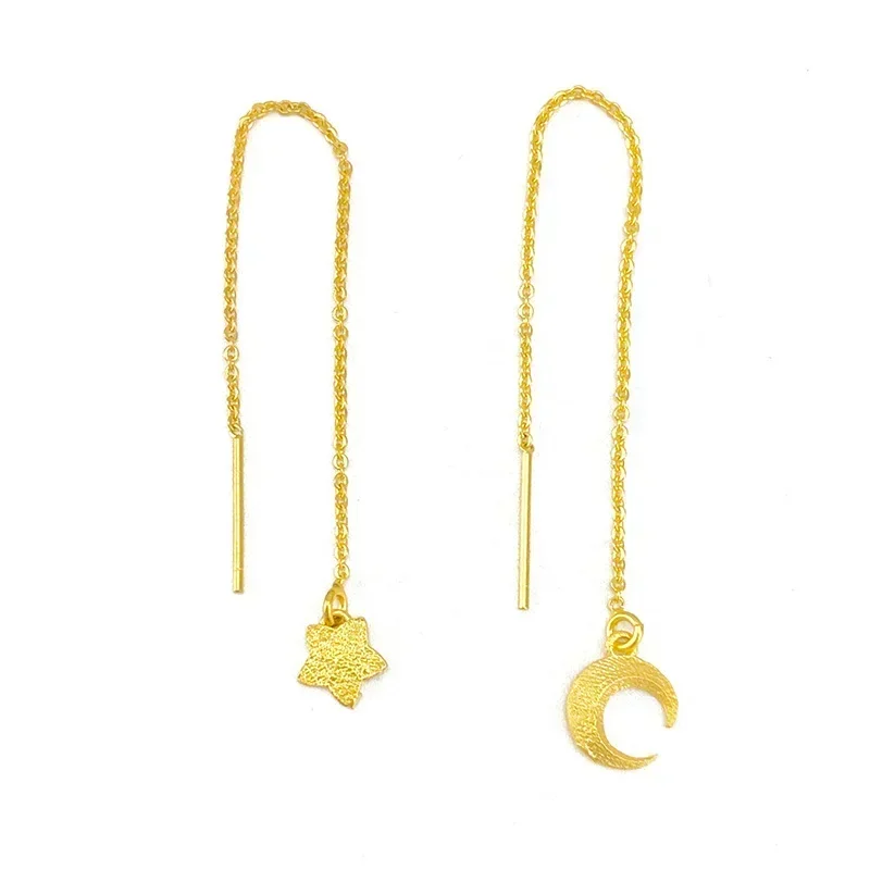 Pendientes de oreja de estrella y Luna de Color dorado de 18k para mujer, pendientes largos de borlas de Color dorado para boda, regalos de joyería fina