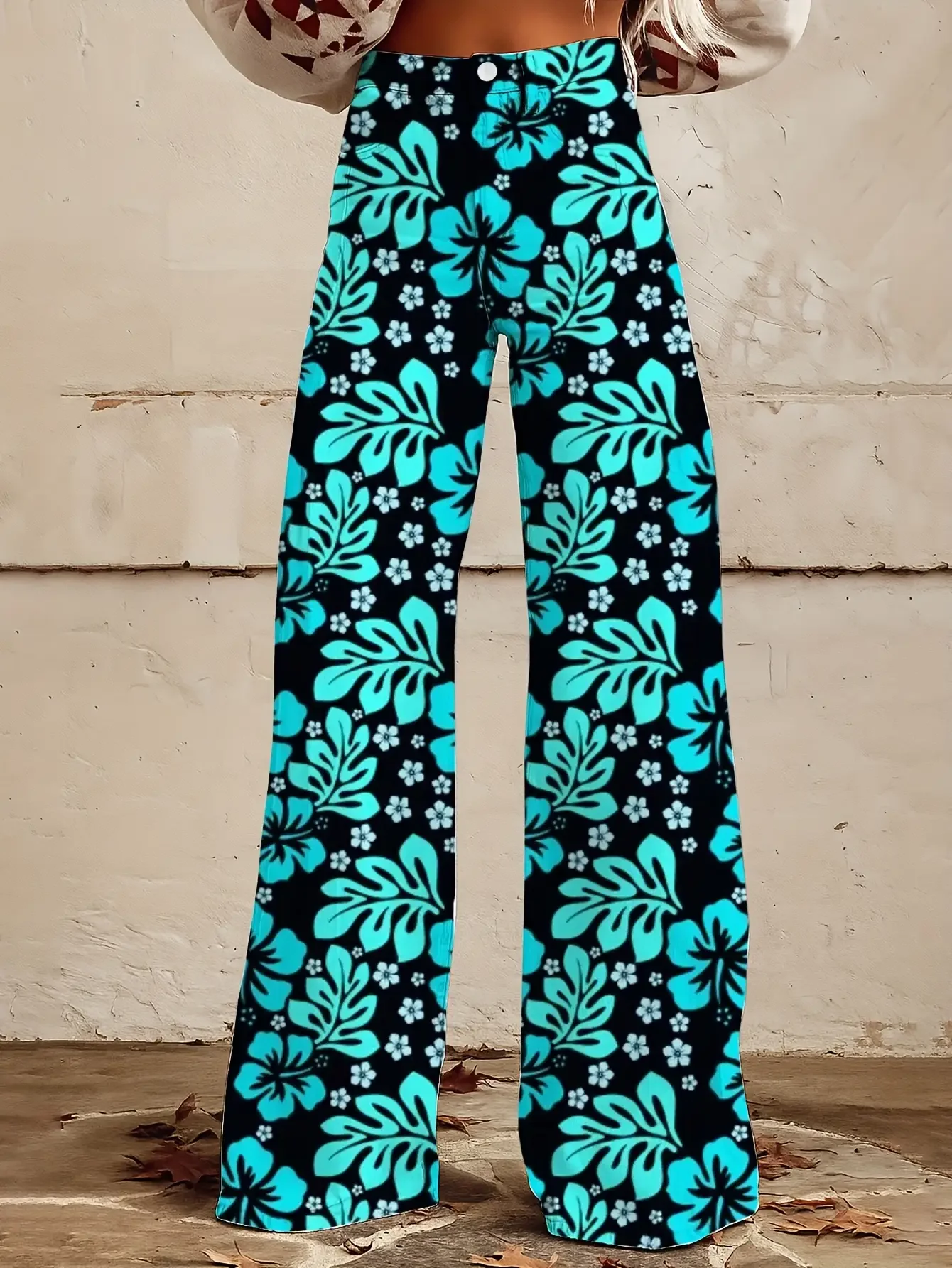

Ladies' casual jeans with a variety of colorful western prints, Fluorescent flower and leaf patterns