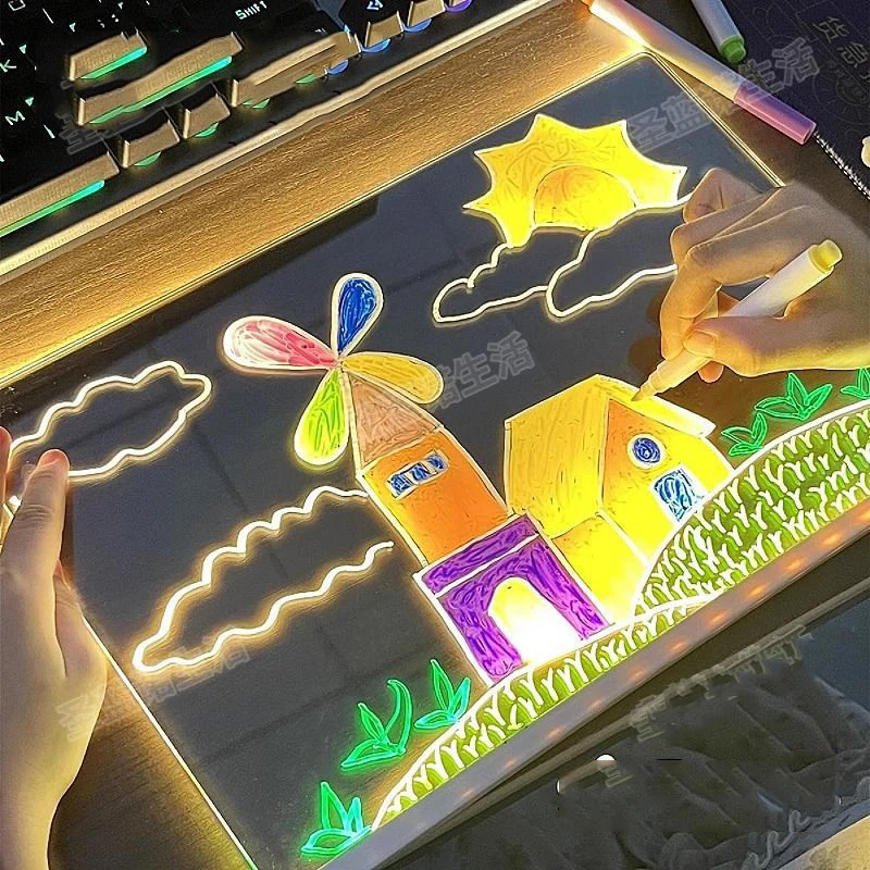 LED Leuchtende Tafel Zeichnung Spielzeug Magische Licht Tafel Graffiti Färbung Kunst Lampe Acryl Nachricht Bord Montessori Kinder Spielzeug
