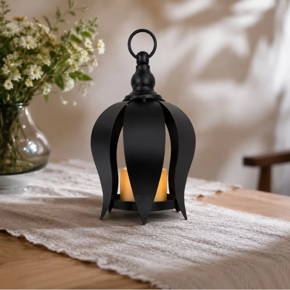 Dark Metal Candle Holder for Indoor Outdoor Use Weatherproof Hanging Decor for Balcony Patio Garden Decorative Lighting Fixture