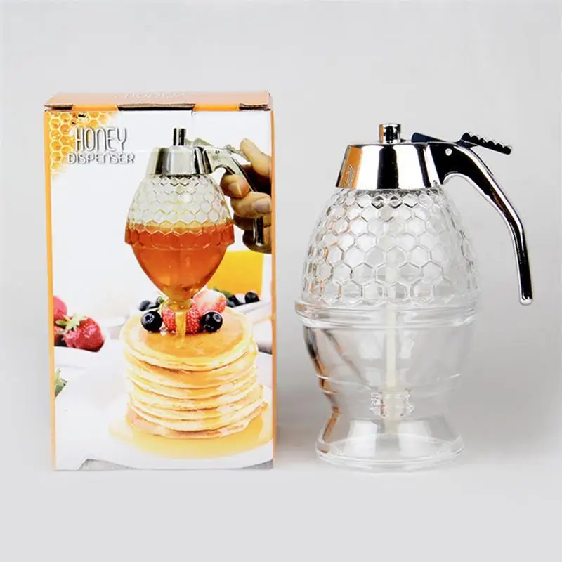 Acrylic Honey Dispenser Honey Bottle Jar Squeeze Bottle With Lid And Honey Glass Stand Non-toxic Vacuum Plating Honey Syrup Cup