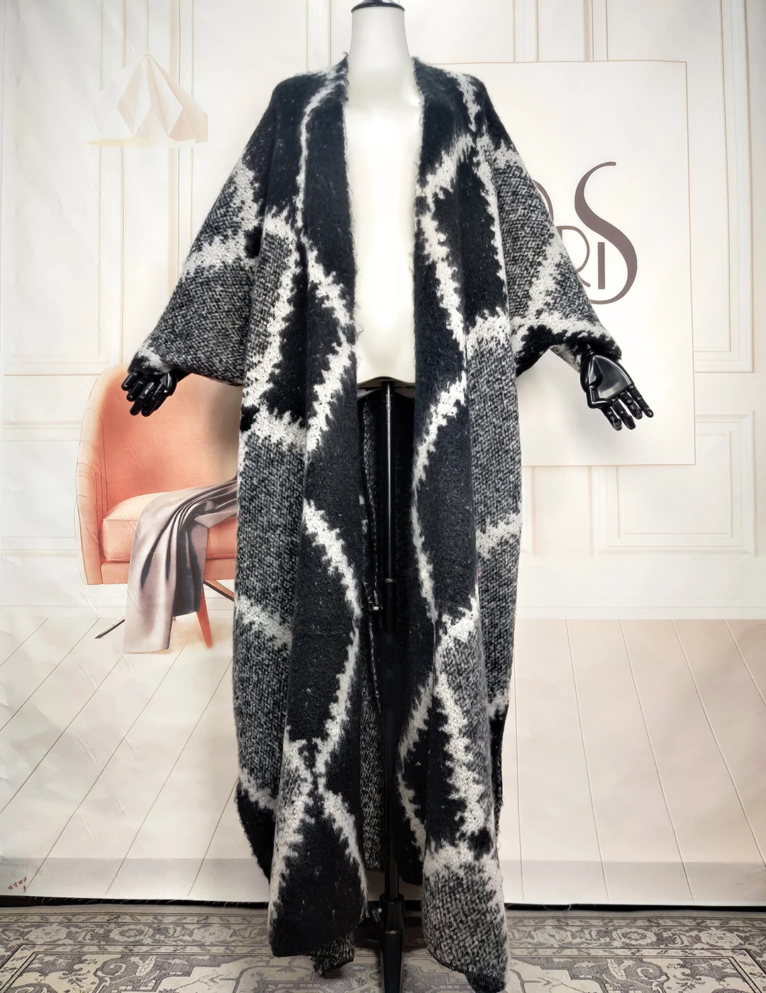 Poncho de blogueur américain imprimé pour femme, manteau long, cardigans de luxe surdimensionnés, doux et chaud, mode européenne, optique At, 2023