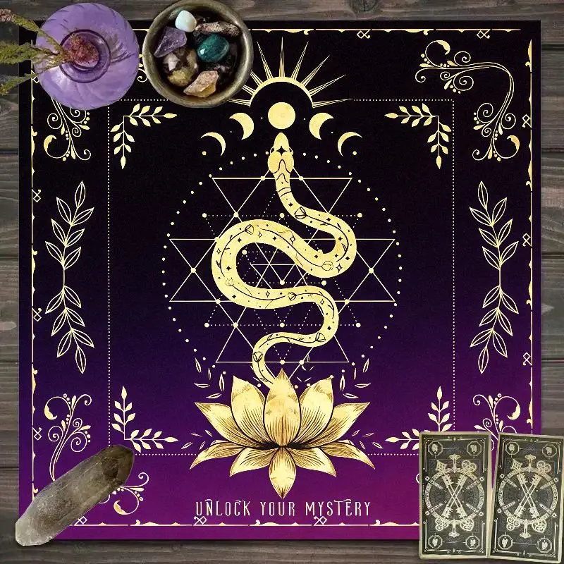 VIKAMA Golden Snake Lotus Tarot Table Cloth Purple Hexagram Altar Cloth Witch Occult Mysterious Divination Ritual Table Mat