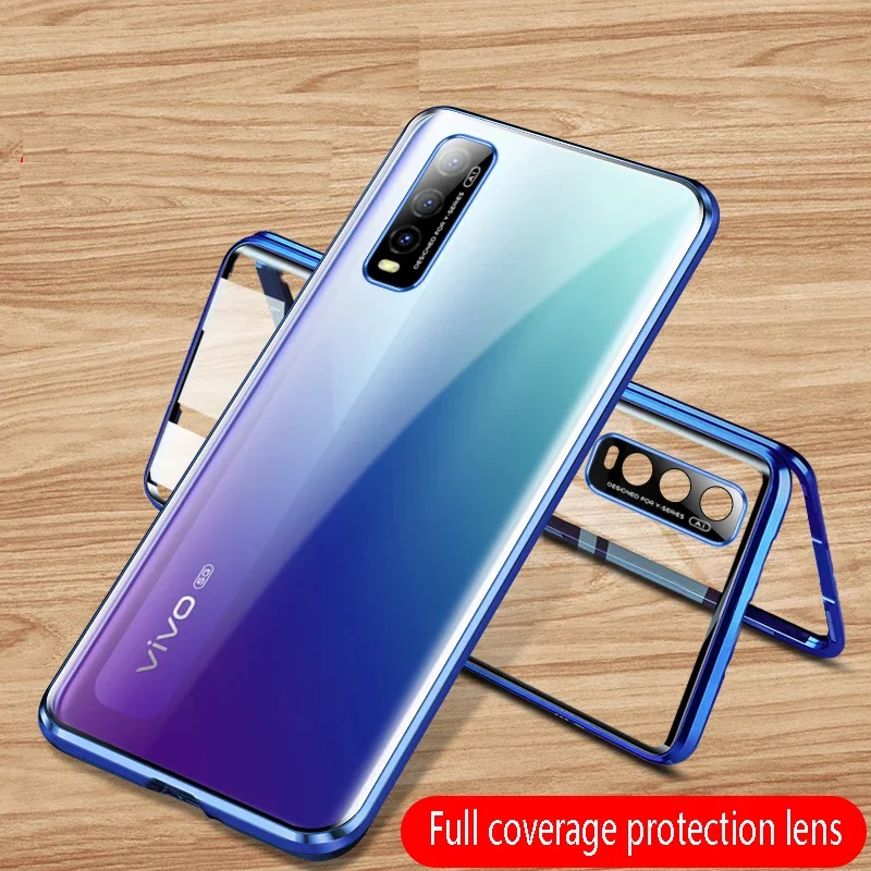 Full Protected Metal Magnetic Phone Case For VIVO Y30 5G Y3S Y33S Y33T Y28S 5G Double-Sided transparent Glass Back Cover Cases