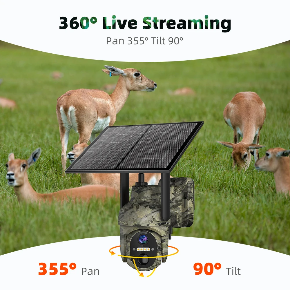 Tuya Outdoor PTZ Hunting Camera 4G EU Trail 3MP 7800mAh Battery 6W Solar Panel Color Night Vision PIR Motion Built-in Mic