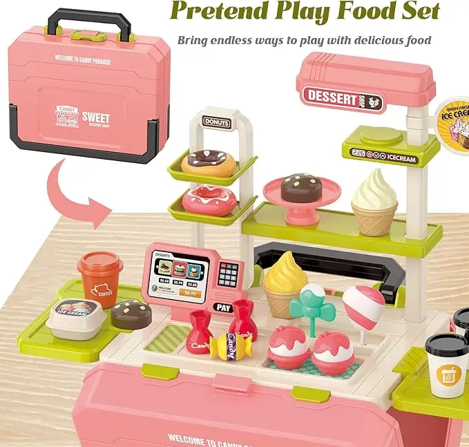 Barbecue Storage Suitcase Pretend Play Kitchen Toy Dessert Fast Food Shop Mini Food Model Outdoor Camping Game Christmas Gifts