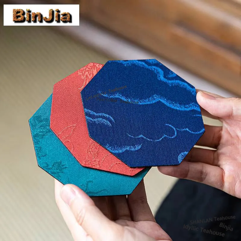 6pc/set Handmade Anti Slip Octagonal Cup Holder Chinese Waterproof Coaster Tea Coffee Cup Pad Placemats Tea Ceremony Accessories