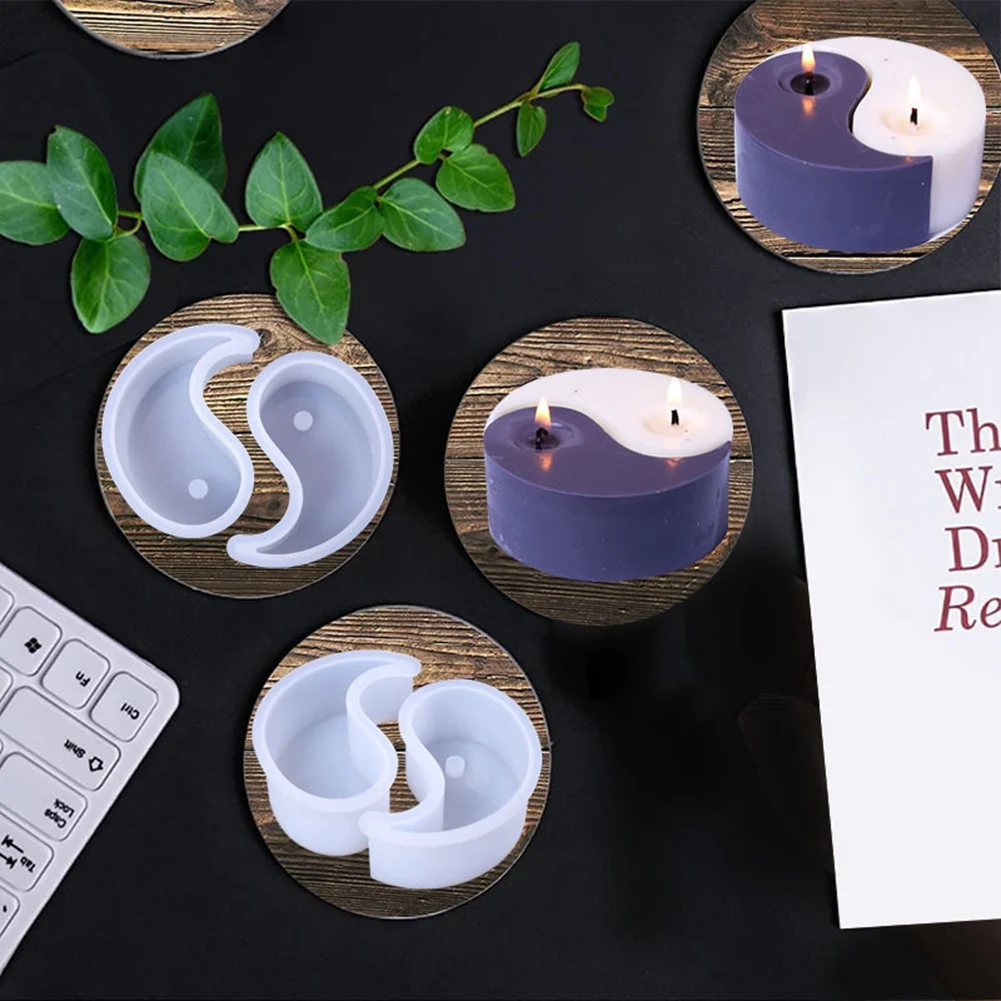 يين يانغ شمعة قالب من السيليكون ، تاي تشي الصابون الشمع ، قالب الروائح ، راتنجات الايبوكسي ، قالب حلوى الشوكولاته ، 2 قطعة