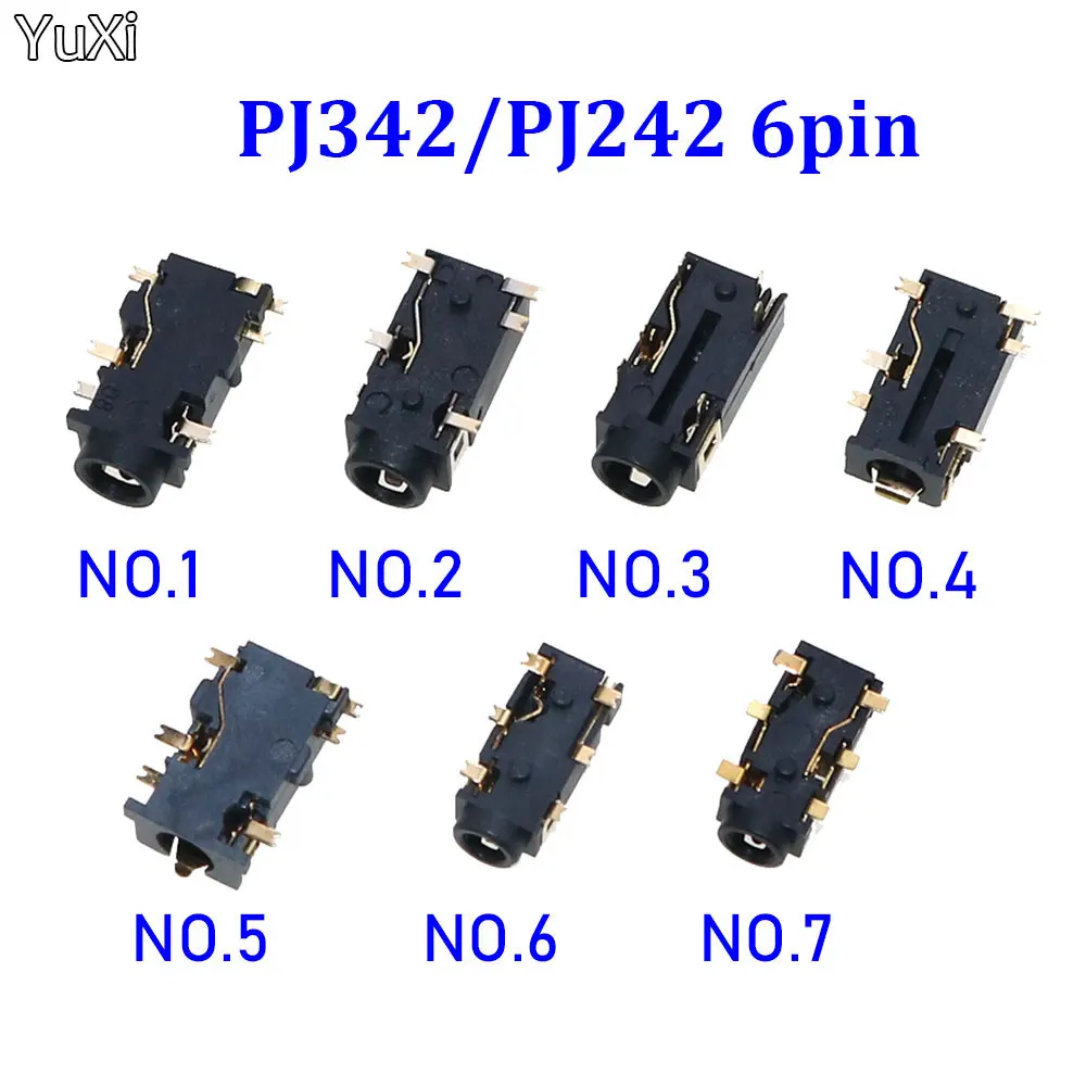 YUXI 10PCS  PJ342/PJ242 6Pin SMD Audio Socket Sinking plate Gold Plated Connector PJ-342/PJ242 3.5mm/2.5mm Headphone Jack