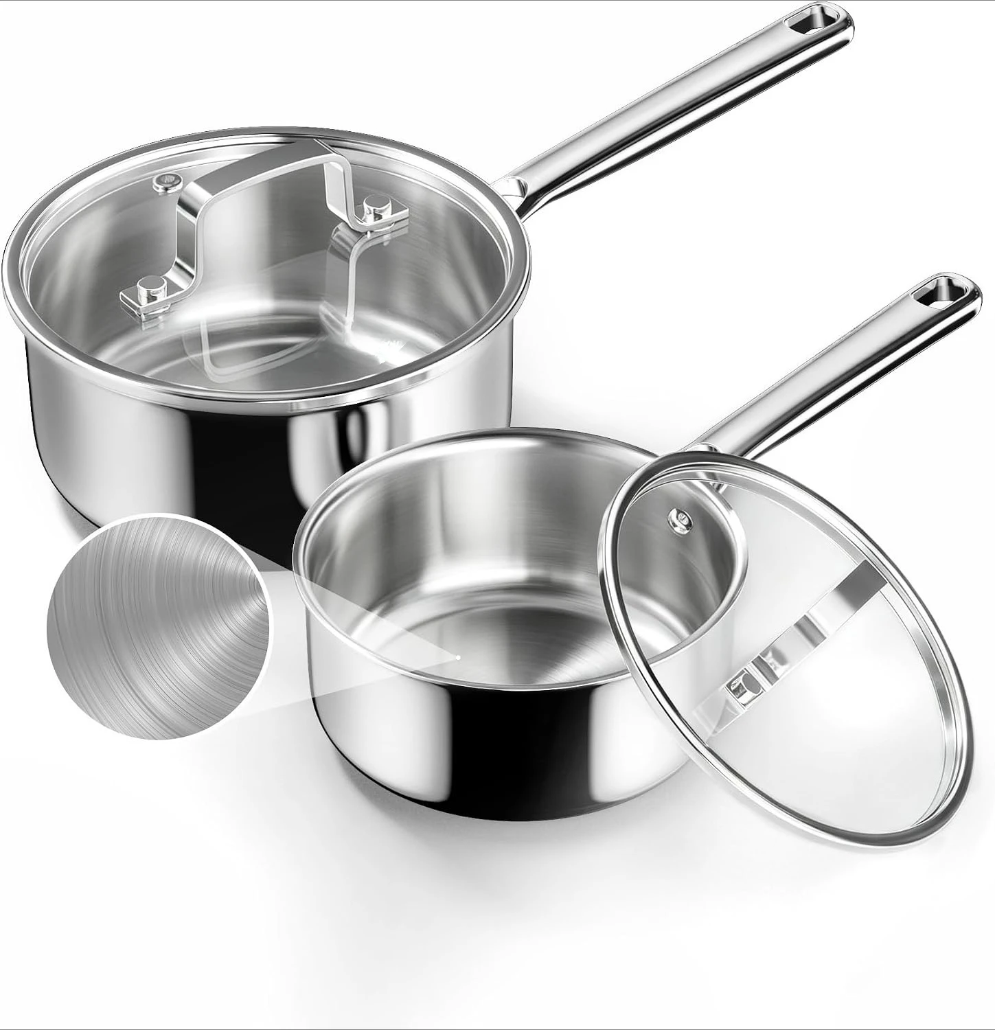 Sauce Pan Set, 1.5 QT & 2 QT Saucepan with Lid, Metal Utensils Safe, No Coating (PFAS/PFOA/PTFE Free), Dishwasher-Friendly, Oven-Safe Up to 900°F, Induction Ready