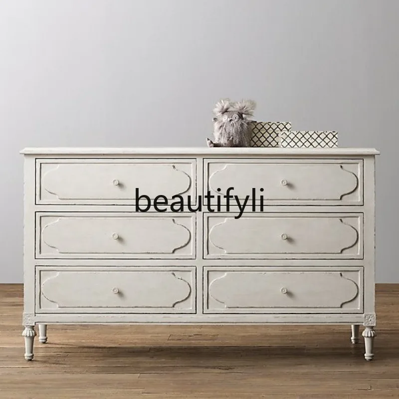 

Furniture French Country Retro Oak Decorative Cabinet American Solid Wood Entryway Console Cabinet