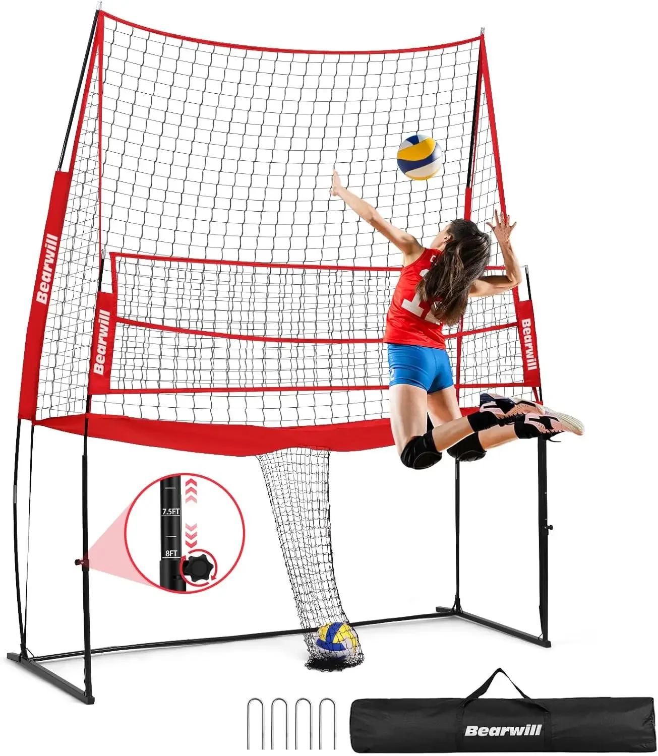 Volleyball Training Equipment, Volleyball Practice Net Station Update Freely Adjustable Height Volleyball Net for Backyard Indoo