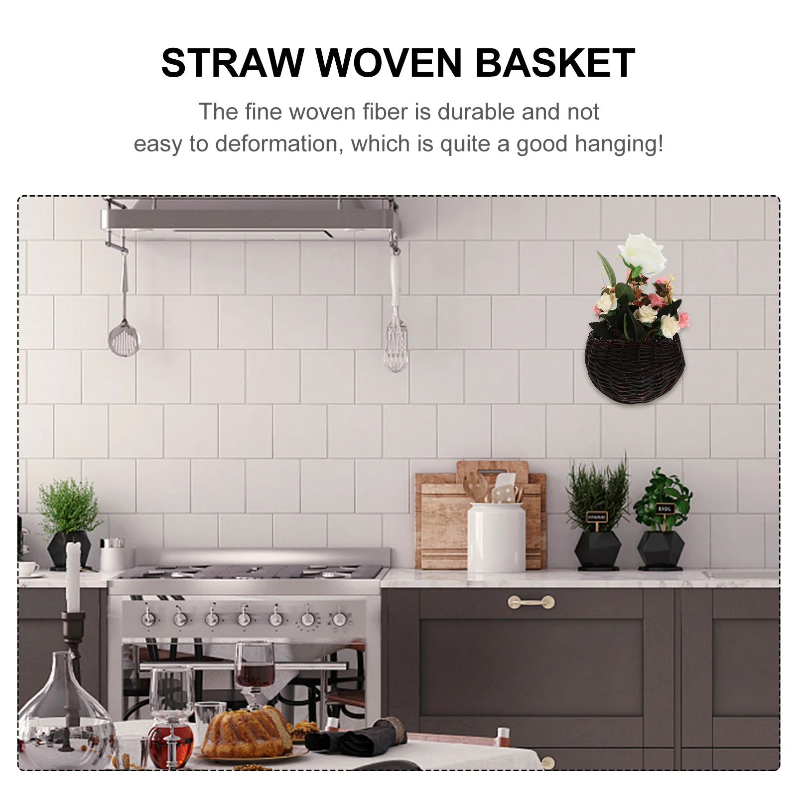

Straw Woven Flower Basket Wall Hanging Balcony Decor Durable Fiber Handicraft Plant Pot For Garden Wedding Home Hotel Bedroom