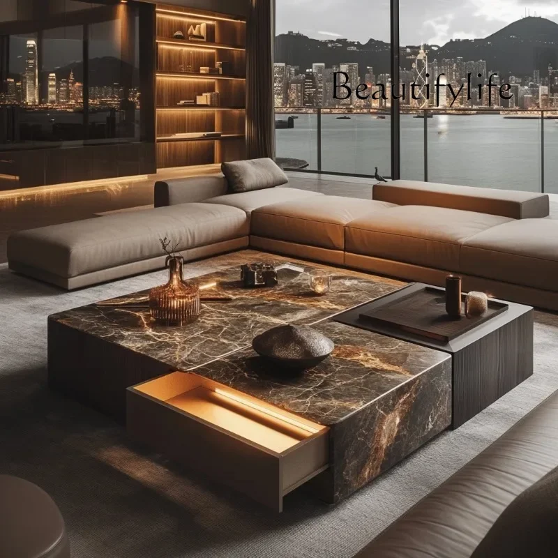 

Современный светлый роскошный квадратный нефритовый роскошный каменный журнальный столик, вилла, мраморная настройка, продвинутая простота