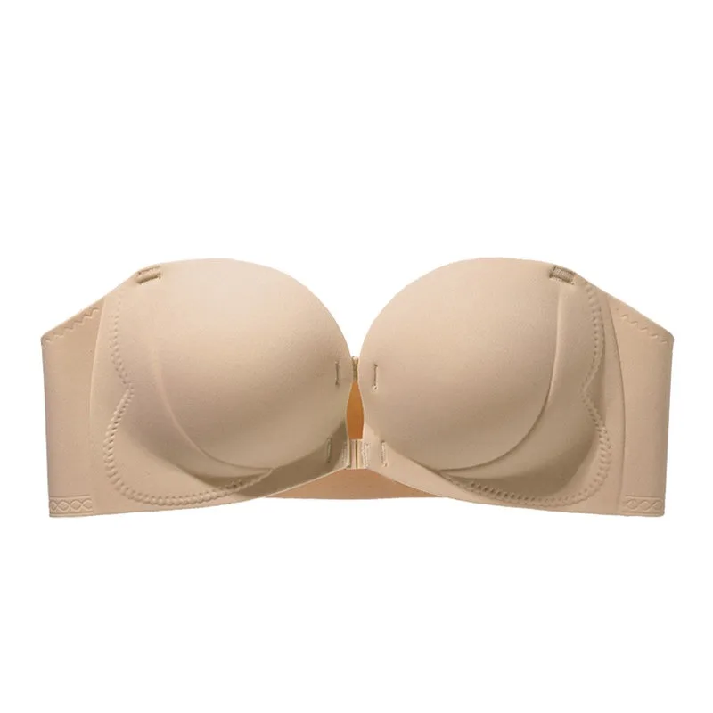 Trägerloser BH Damen Vorne Verschließbar Top Unsichtbar Rückenfrei Soft Rutschfest Erhöht 2 Körbchen Hochzeitskleid Abendkleid view 2