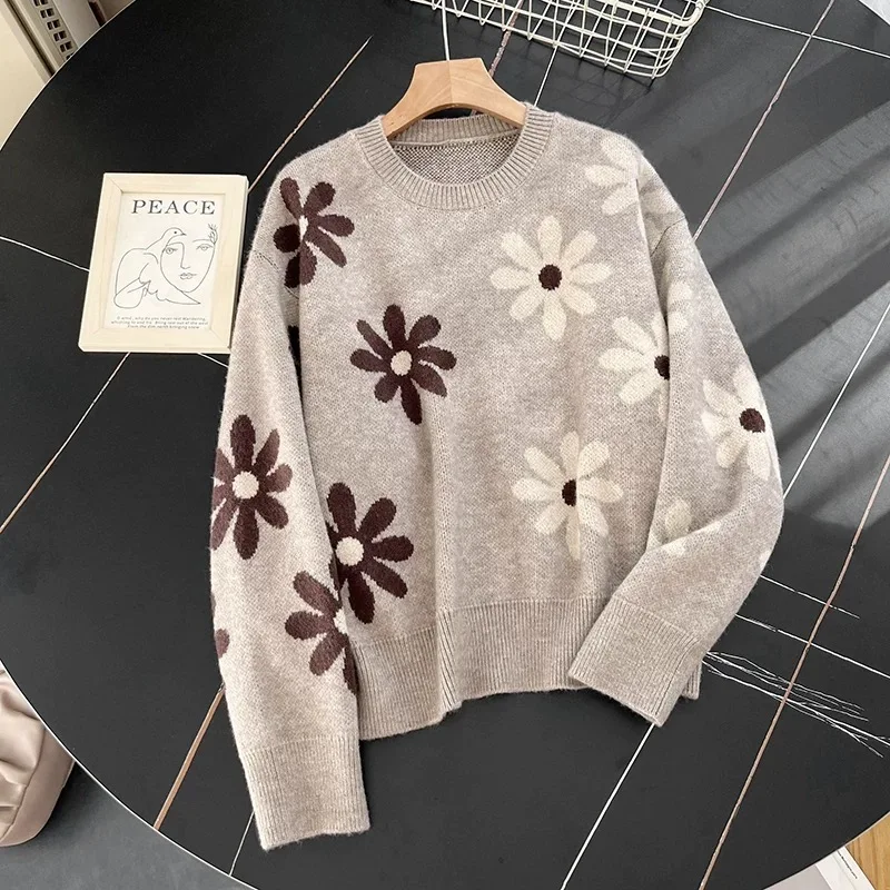 2024 Winter New In Luxury Brand Design Flower Knit Sweater Pullover For Women Top Knitwear Pull Cardigan Ladies Clothing