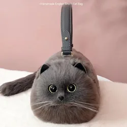 One Shoulder Bag Female Design Small Man Messenger Bag Versatile Hand Made Autumn and Winter Plush Cute Cat Bag