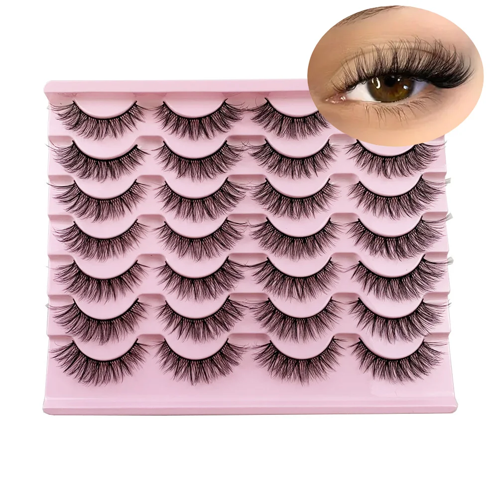 14 Pairs False Eyelashes, 15mm Faux 3D Mink Lashes, Natural Look, Fluffy Cat Eye Lashes
