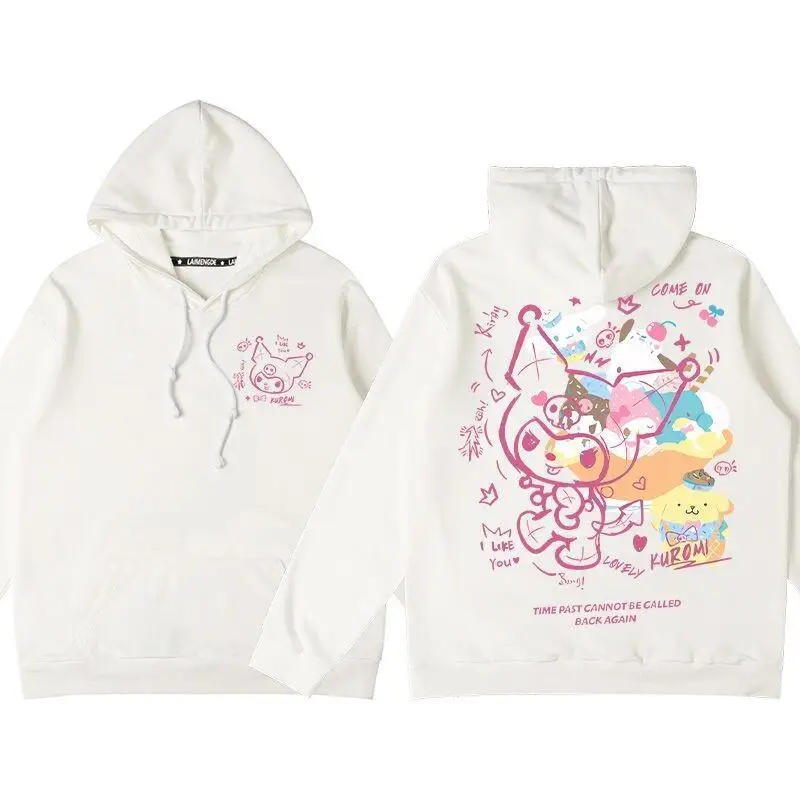 

Sanrio Kuromi Kawaii аниме модная повседневная осенне-зимняя толстовка с флисовой курткой с капюшоном новый комплект из двух предметов женские пижамы