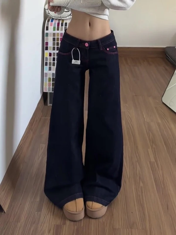 

American Retro High Waist Wide Leg Straight Cut Denim Jeans Women's Spring New Loose Fit Treenut Pants PmORh Brand