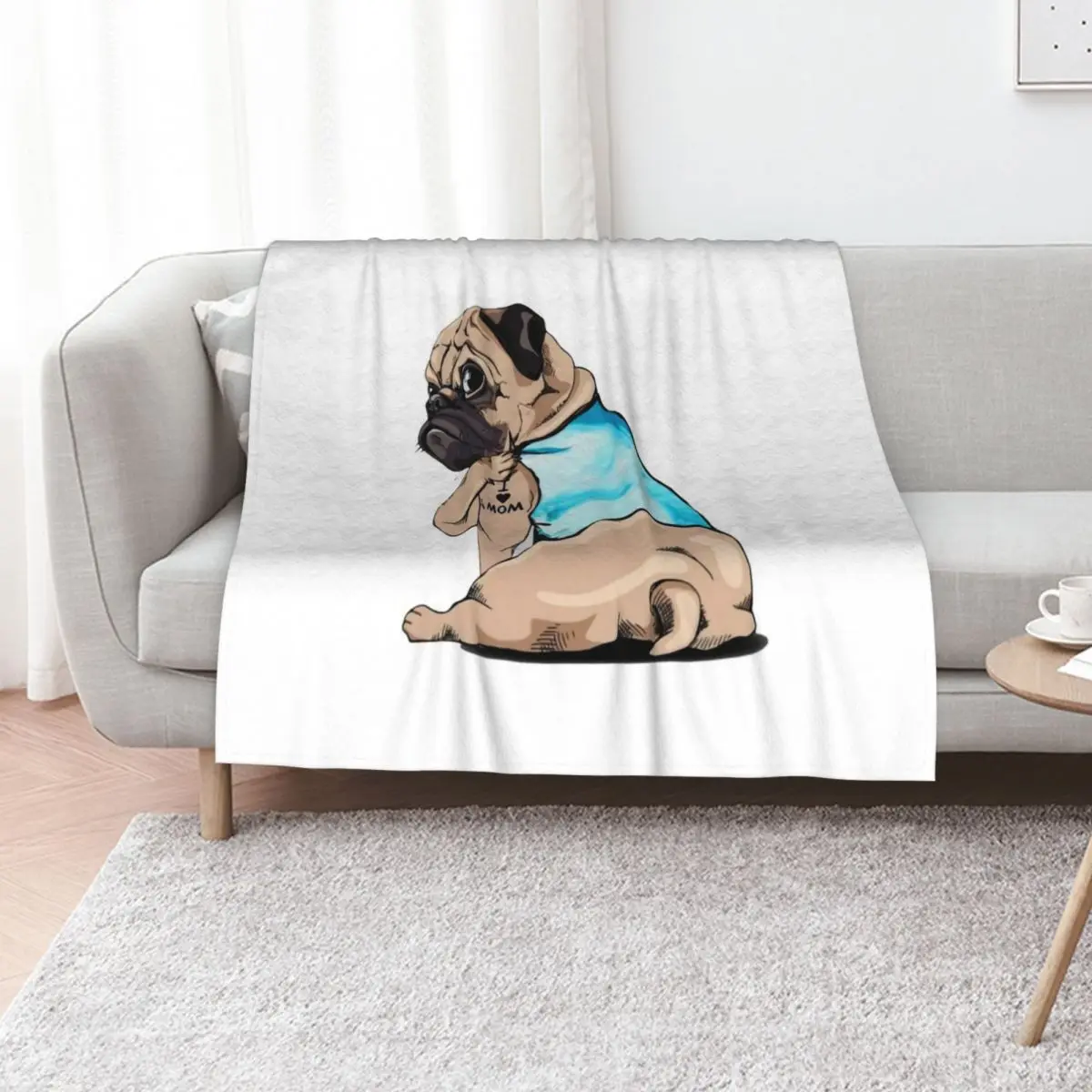 Pug Dog I Love Mom Tattoo Design Throw Blanket Luxury Throw Flannel Fabric Bed linens Furrys Giant Sofa anime Blankets