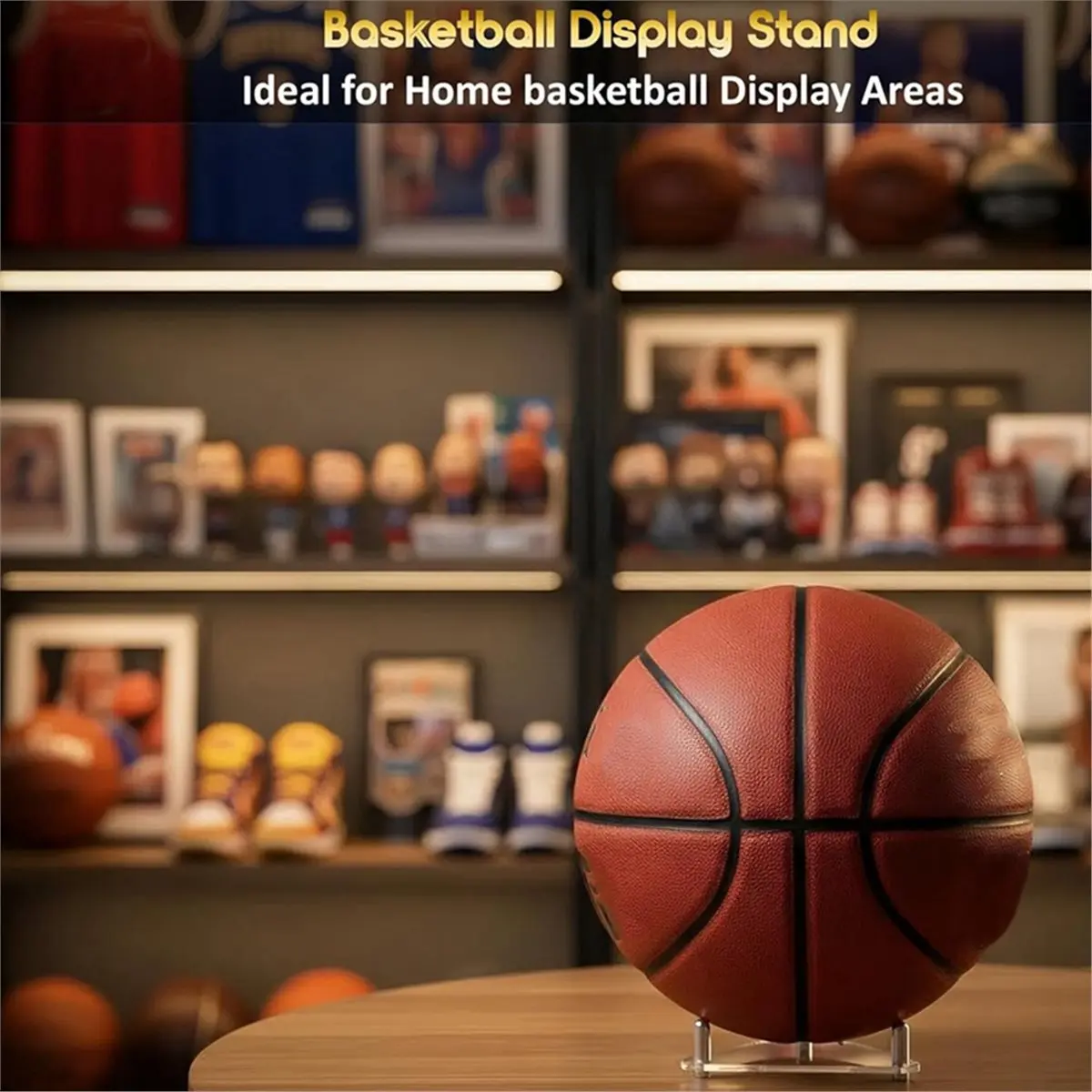 feelfeel 3-Pack Acrylic Football Stand, Basketball Stand with Stainless Steel Rods, Soccer Ball Holder, Volleyball Holder