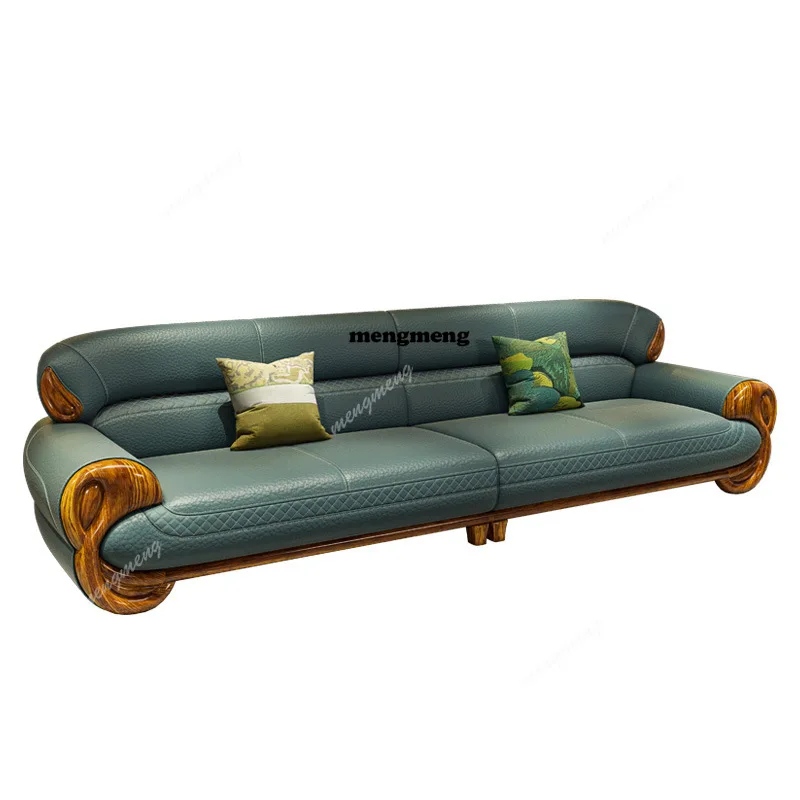 New Chinese-style ebony sofa combination villa living room high-end European-style solid wood leather first-layer