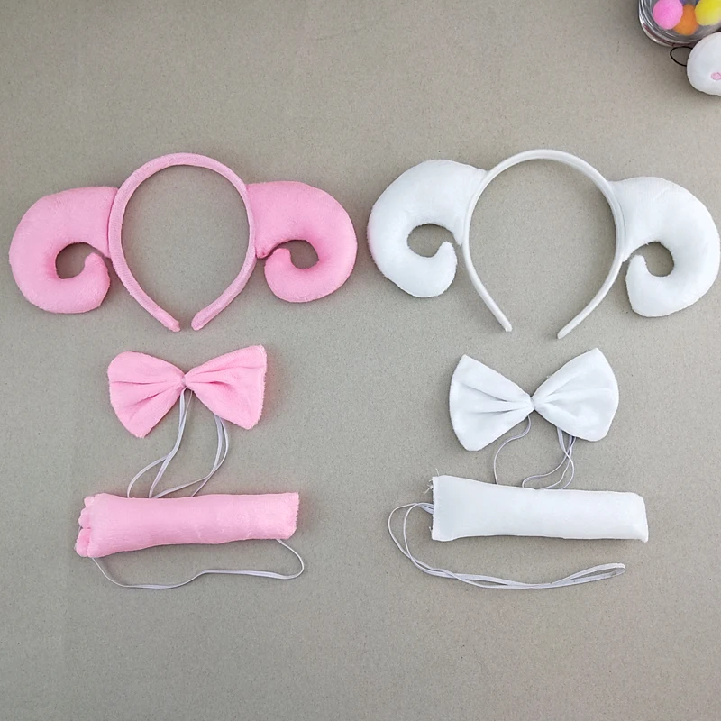 여자 아이 화이트 핑크 염소 양 머리띠 꼬리 타이 스커트, 투투 동물 파티, 생일 할로윈 코스튬 코스프레
