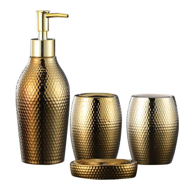 Gold Ceramic Wash Four-Piece Soap Dispenser and Mouthwash Cup Soap Dish Set Nordic Style Creative Home Bathroom Accessories Set