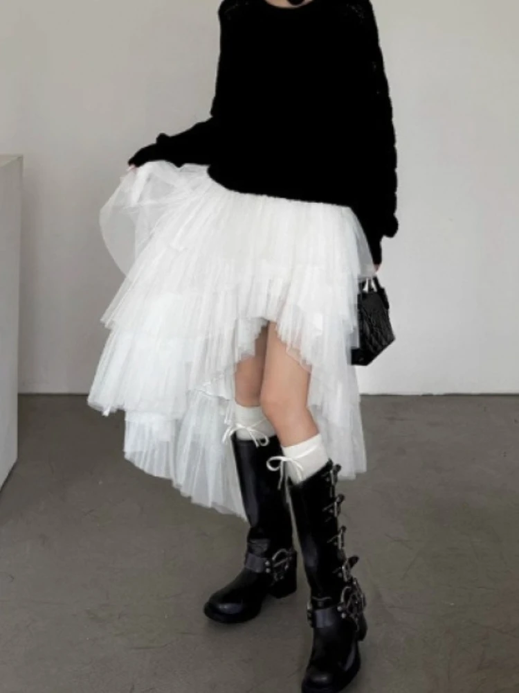 

Женская юбка из асимметричной сетки в стиле стритвир, весенняя, с высокой талией, в стиле Y2K, А-силуэт, однотонная, в стиле гранж, длинная, в стиле Харадзюку