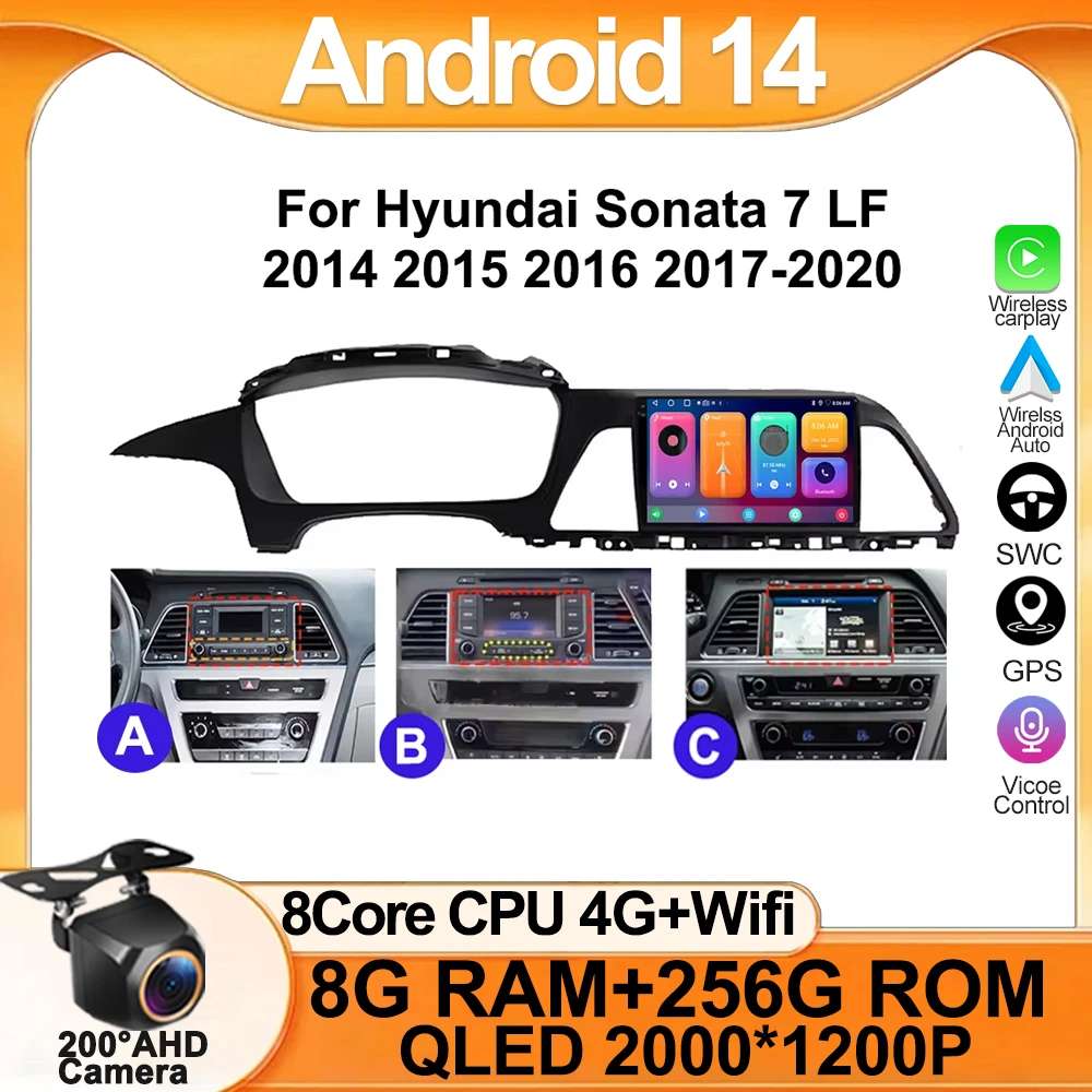 Car Radio Player Android 14 For Hyundai Sonata 7 LF 2014 2015 2016 2017-2020 GPS Navigation Auto Stereo Autoradio 2 Din Wifi BT