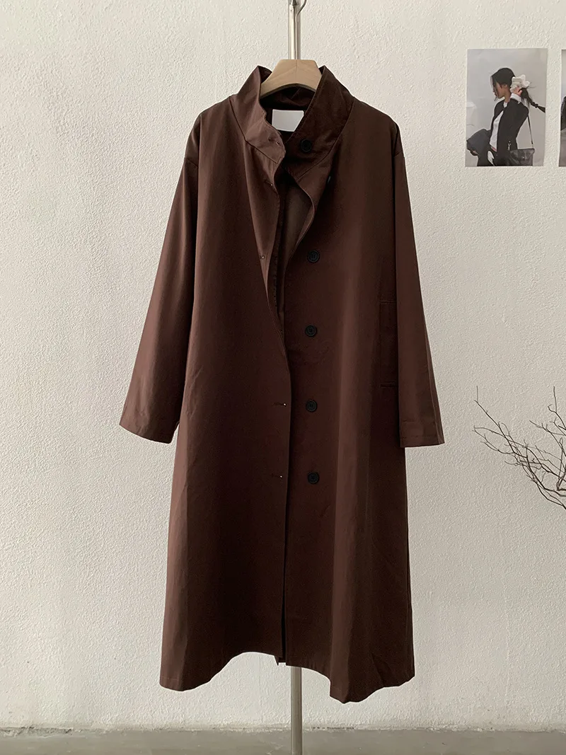 

SuperAen 2025 New Korean-style Loose Drawstring Waist Casual Jacket for Trench Women Solid Color Long Coats