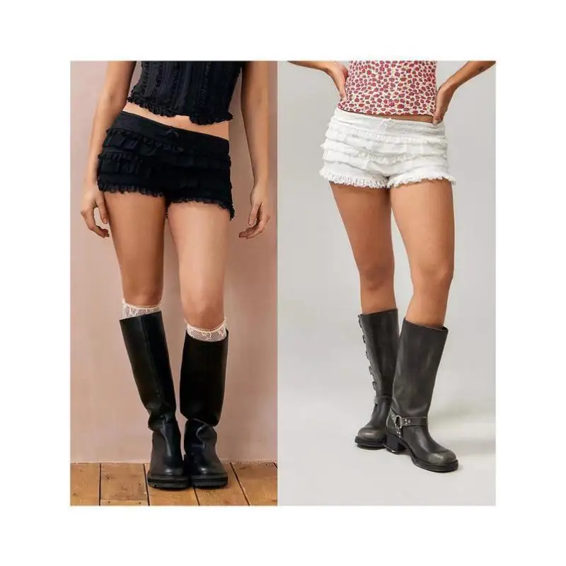 レディースサマーレースオートパンツ、レイヤードカジュアル、ミッドローウエスト、PVC素材、その他素材、00%、女性用ファッションパンツ