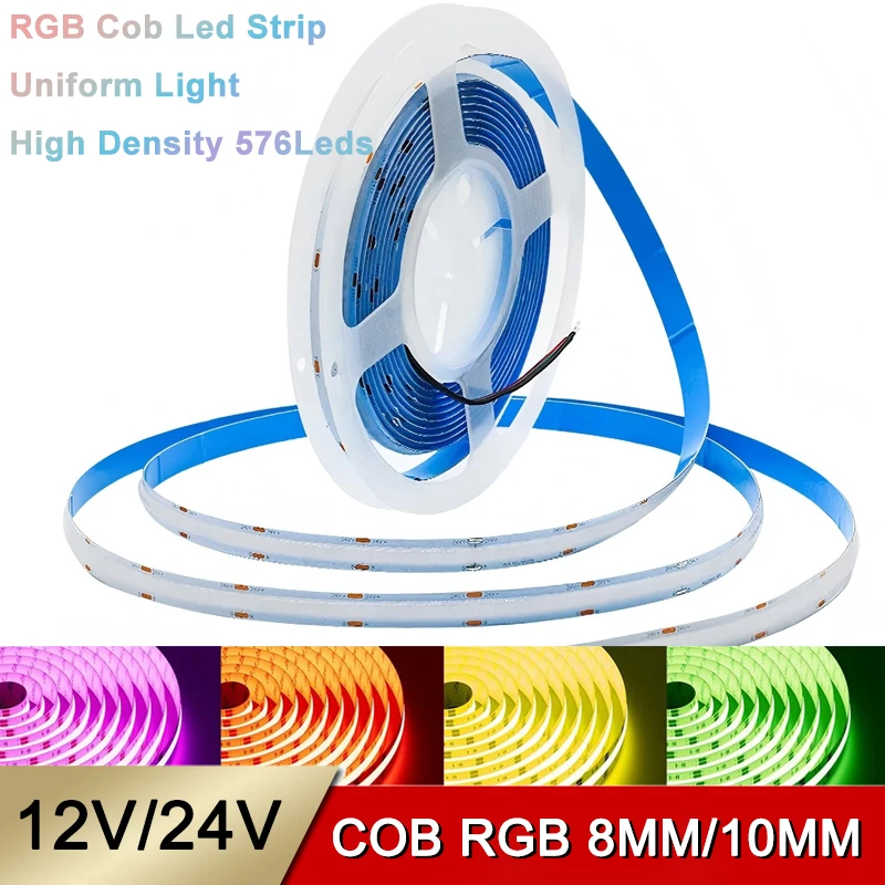 

Светодиодная лента высокой плотности 5 м/рулон 12 В 24 В RGB COB 8 мм 10 мм Высокая яркость RGB с регулируемой яркостью для украшения помещения