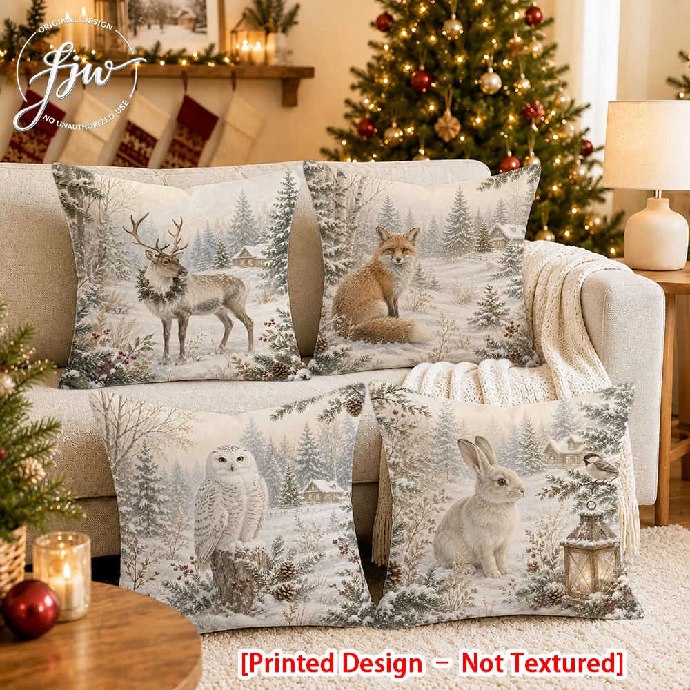 [Printed Design – Not Textured]-4pcs Christmas Winter Farmhouse Throw Pillow Covers New Year party decoration cushion Cover