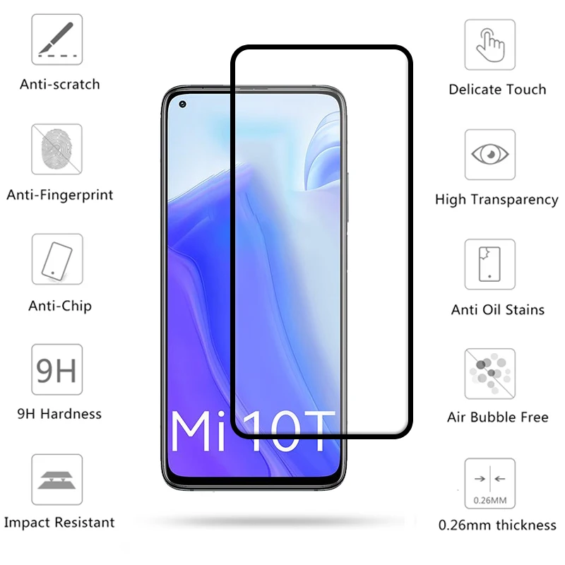 4-in-1 per Xiaomi Mi 10T Pro Glass per Mi 10T Pro pellicola per telefono in vetro temperato pellicola protettiva per schermo a colla completa per vetro Mi 10T Pro Lite