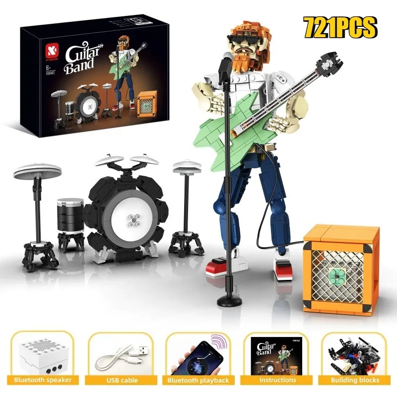 500 pezzi musica creativa Bluetooth chitarra elettrica e banda di chitarra blocchi di costruzione giocattoli da costruzione regalo per bambini bambini