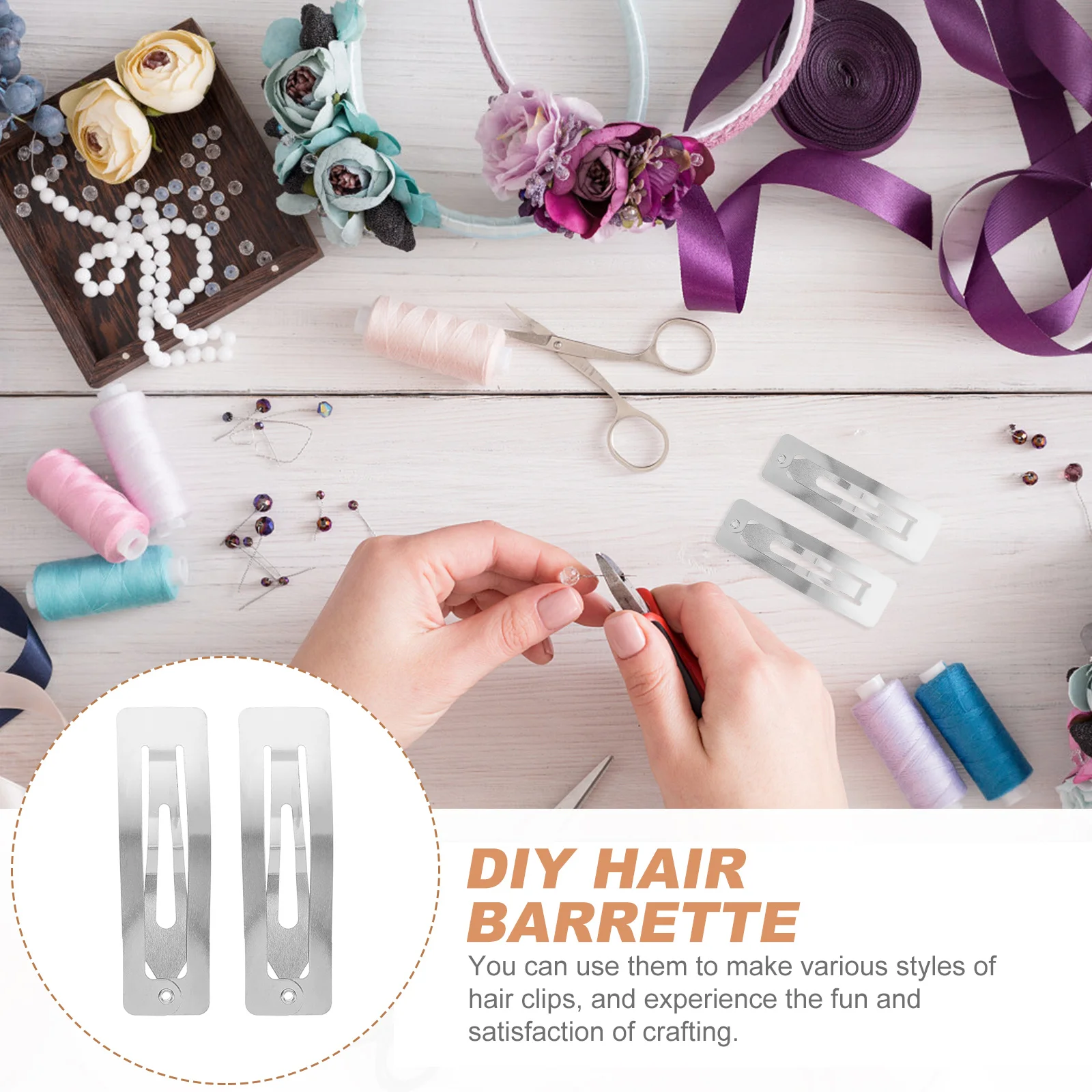 

100pcs Long-Lasting Iron Snap Hair Clip For Diy Hairpins Rectangular Clip With Creative Design For Crafts Accessories