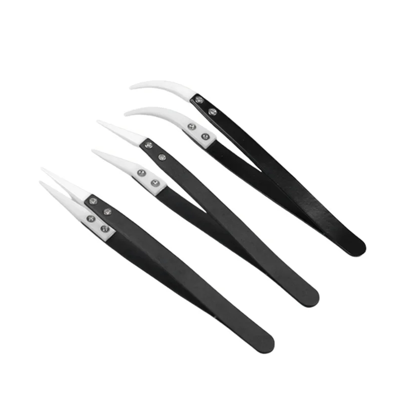 3Pcs Ceramic Tweezers with Black Handle Corrosion-Resistant Insulation Maintenance and Clamping Tools