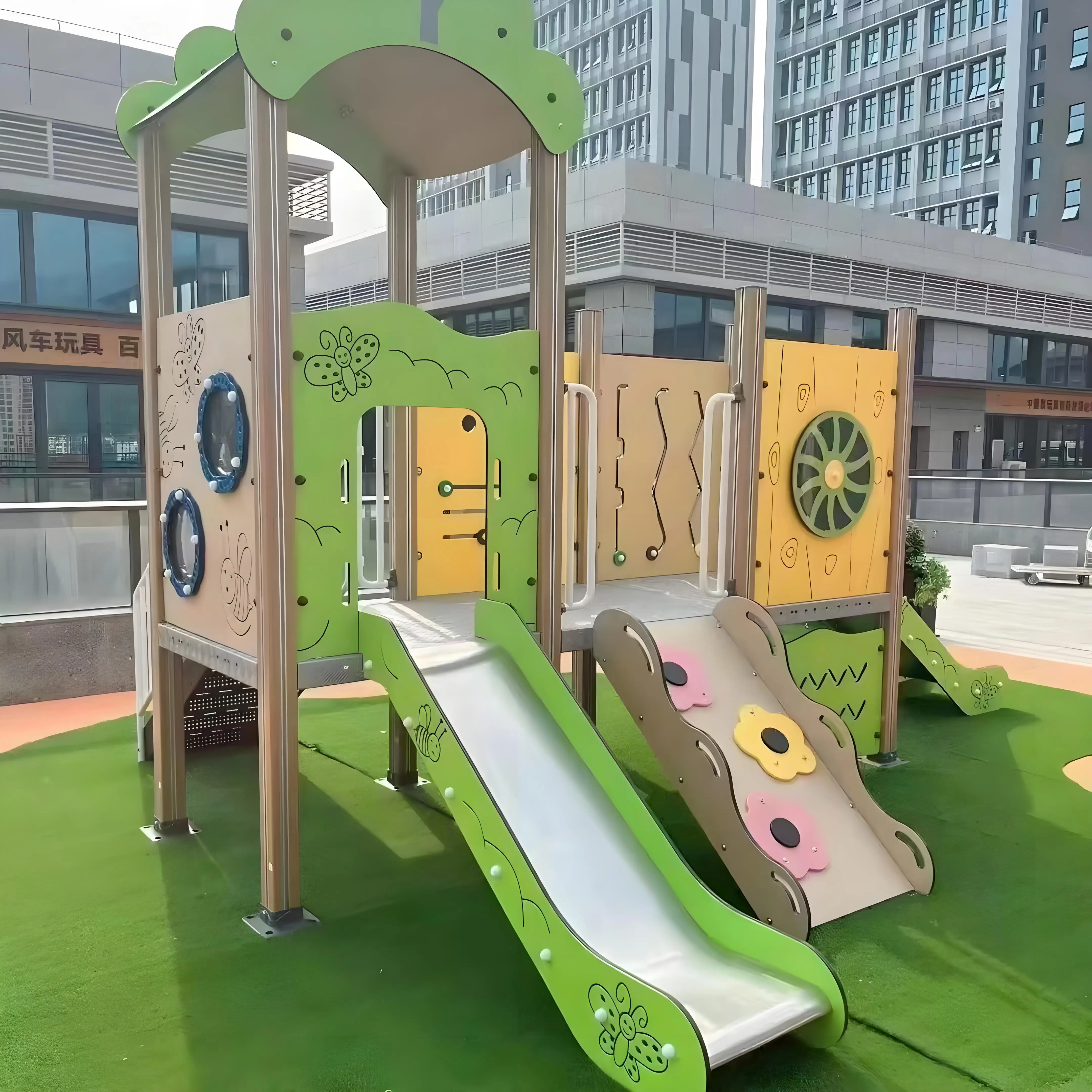 Outdoor large kindergarten community park slide combination PE board stainless steel slide children's amusement facilities